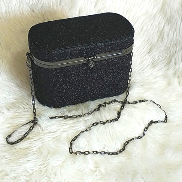 A New Day Black Glitter Oval Box Minaudiere Clutch - Picture 3 of 15